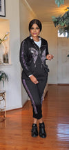 Butterfly rhinestone joggers hoddie pant set(BLACK)