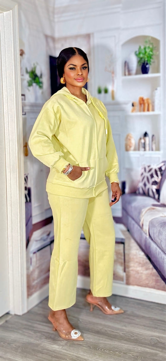 Cozy Zip-Up Jogger Set(Lemon- yellow)