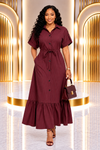 THE SAVANNAH STRIPE BELTED MAXI DRESS(WINE)