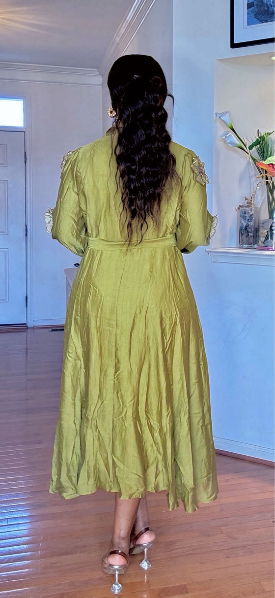 3D FLORENCE EMBELLISHED MIDI DRESS – OLIVE GREEN