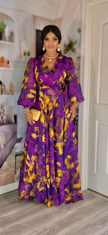  LONGSLEEVE FLOOR LENGTH MAXI DRESS(purple/Gold)