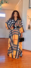 PLAID/BELTED FLOOR LENGTH MAXI DRESS