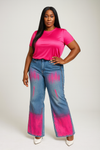 Pink/Blue Flame Studded Wide-Leg Denim(Bottom)