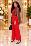 THE WILD ELEGANCE LEOPARD PANT SUIT SET(RED)