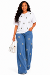 Emerald Bloom Rhinestone Denim Pant Set