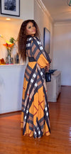 PLAID/BELTED FLOOR LENGTH MAXI DRESS