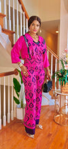 2 piece palazzo pant set(pink-black)