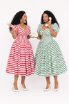Vintage Stripe Sweetheart Midi Dress(RED)