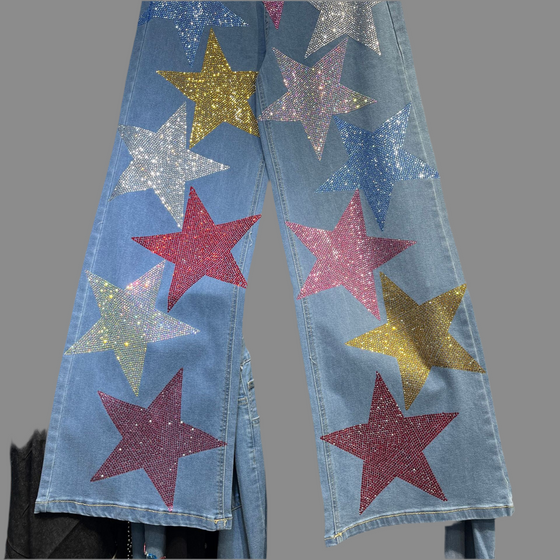 Rainbow crystal Superstar Wide-Leg Denim(Bottom)
