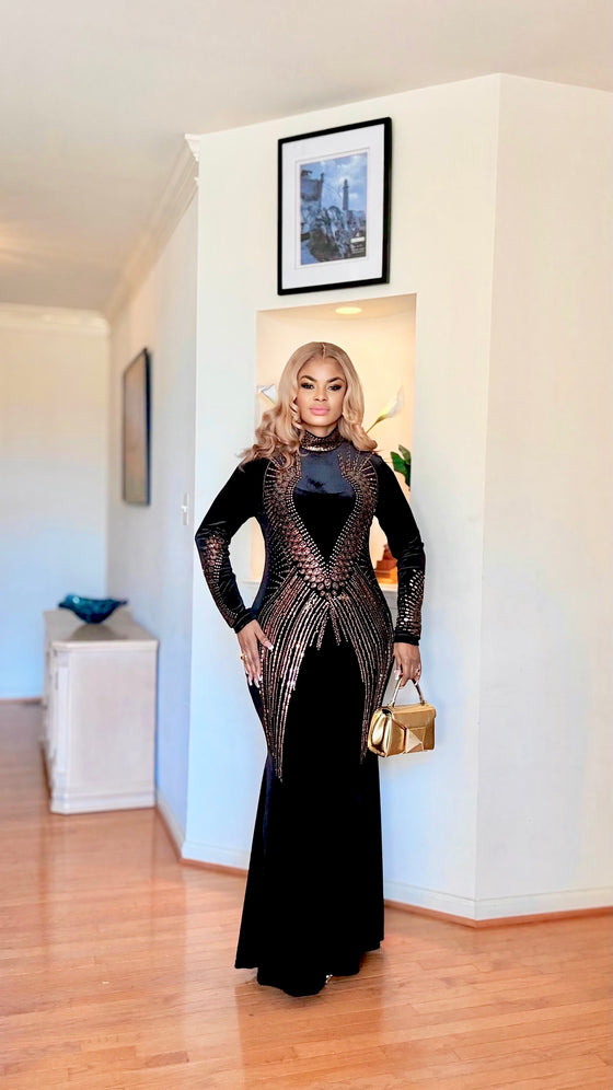 Majesty Rhinestone Velvet Gown(BLACK)