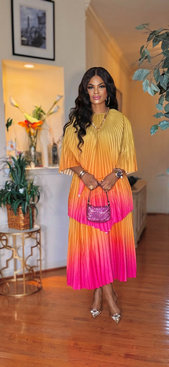 OMBRÉ 2 PIECE SKIRT SET(LT Lemon /ORANGE)