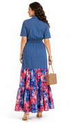 Crystal Charm Denim Maxi Dress(Blue)