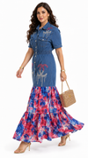 Crystal Charm Denim Maxi Dress(Blue)