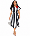 Charm Belted Midi Dress(White/Black)