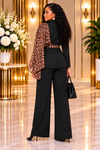 THE WILD ELEGANCE LEOPARD PANT SUIT SET(BLACK)
