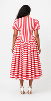 Vintage Stripe Sweetheart Midi Dress(RED)