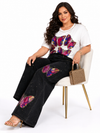 Butterfly Bliss Denim Palazzo Set(Black)