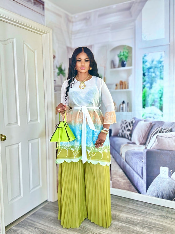 Luxury Gradient MIYAKI 2-Piece Pleated Set(Lemon)