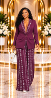 THE HERITAGE PRINT WIDE-LEG PANT SUIT SET(PLUM)