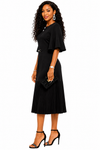 Pleated Elegance Midi Dress(Black)