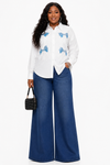 Butterfly Charm Button-Up Shirt – White