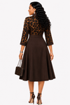 Elegant Grace Bow Midi Dress(Brown)