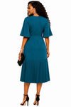 Pleated Elegance Midi Dress(Teal)
