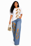 Golden Leaf Rhinestone Denim Pant Set
