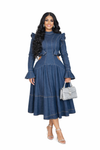 Structured Ruffle Denim Midi Dress