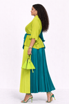 Two-Tone Royal MIYAKI Pleated Skirt Set(GREEN/LEMON)