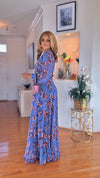 FLORAL BELTED LONGSLEEVE MAXI DRESS(Pink-Blue)