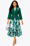 Royal Elegance Jacket & Midi Dress Set(Green)