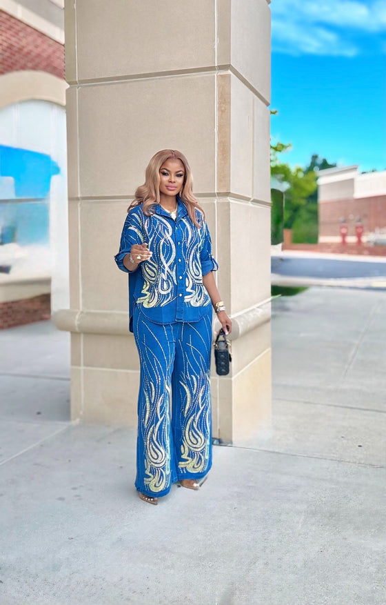 Fierce Flame Luxury Rhinestone Denim Set