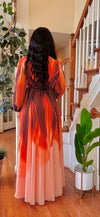 RHINESTONE LONGSLEEVE BELTED MAXI DRESS(ORANGE-PEACH)