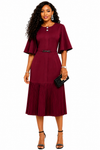 Pleated Elegance Midi Dress(wine)