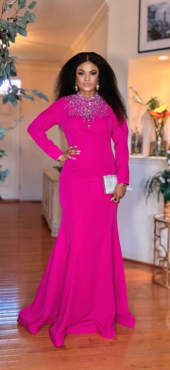 Gemstone longsleeve floorlength maxi dress(pink)