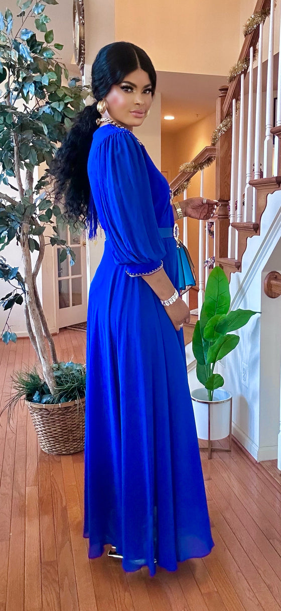 Royal blue Short Sleeve Maxi dress