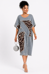Denim Luxe Patchwork Midi Dress(Light-blue/Prints)