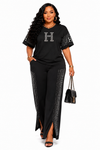 Elegance Crystal Luxe Pant Set(Black)