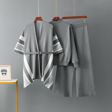  Luxe Belted Knit 3-Piece Set – Gray Elegance