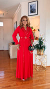 LONGSLEEVE BELTED MAXI DRESS(RED)