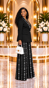 THE HERITAGE PRINT WIDE-LEG PANT SUIT SET(BLACK)