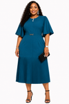 Pleated Elegance Midi Dress(Teal)