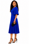 Pleated Elegance Midi Dress(Royal Blue)