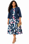 Midnight Bloom Jacket Dress Set(Navy/cream)