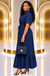 THE SAVANNAH STRIPE BELTED MAXI DRESS(NAVY)