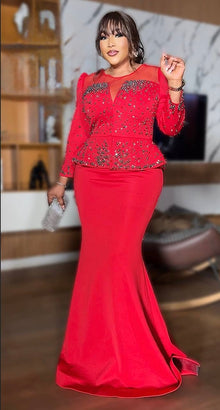  Red Royale Couture Beaded Mermaid Gown