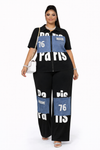 Urban Luxe Denim Patch 2-Piece Set(BLACK)