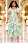THE BLOOM STRIPE CORSET MIDI DRESS(Lemon)