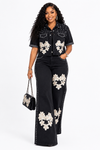 Midnight Bloom Rhinestone Denim Set(Black)